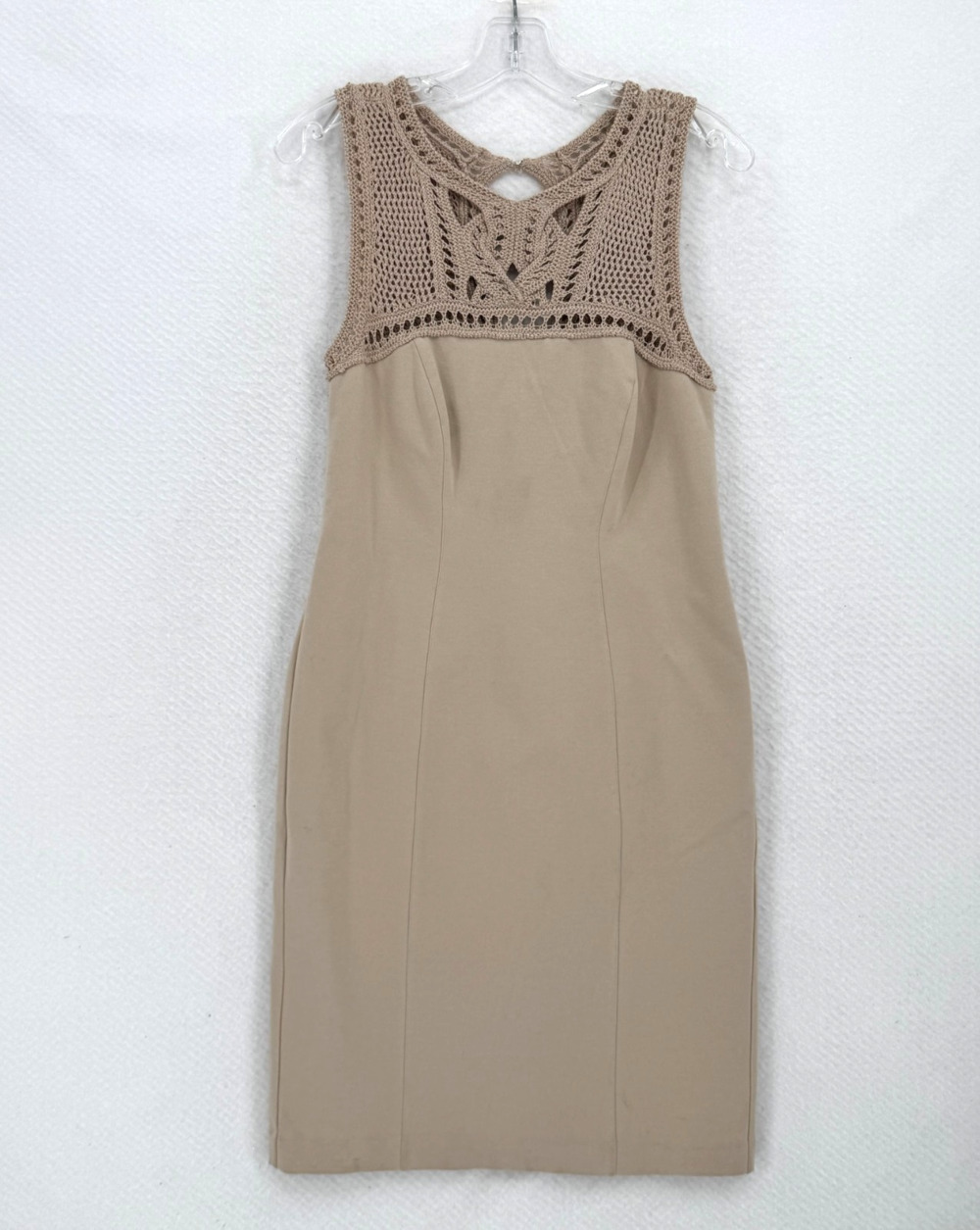 Ann Taylor Tan Crochet Knit Linen Blend Sleeveless Sheath Dress Sz 0 NEW